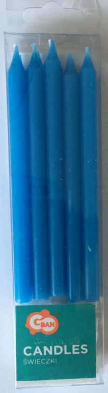 Dortové svíčky - modré 10 ks + 10 podstavců