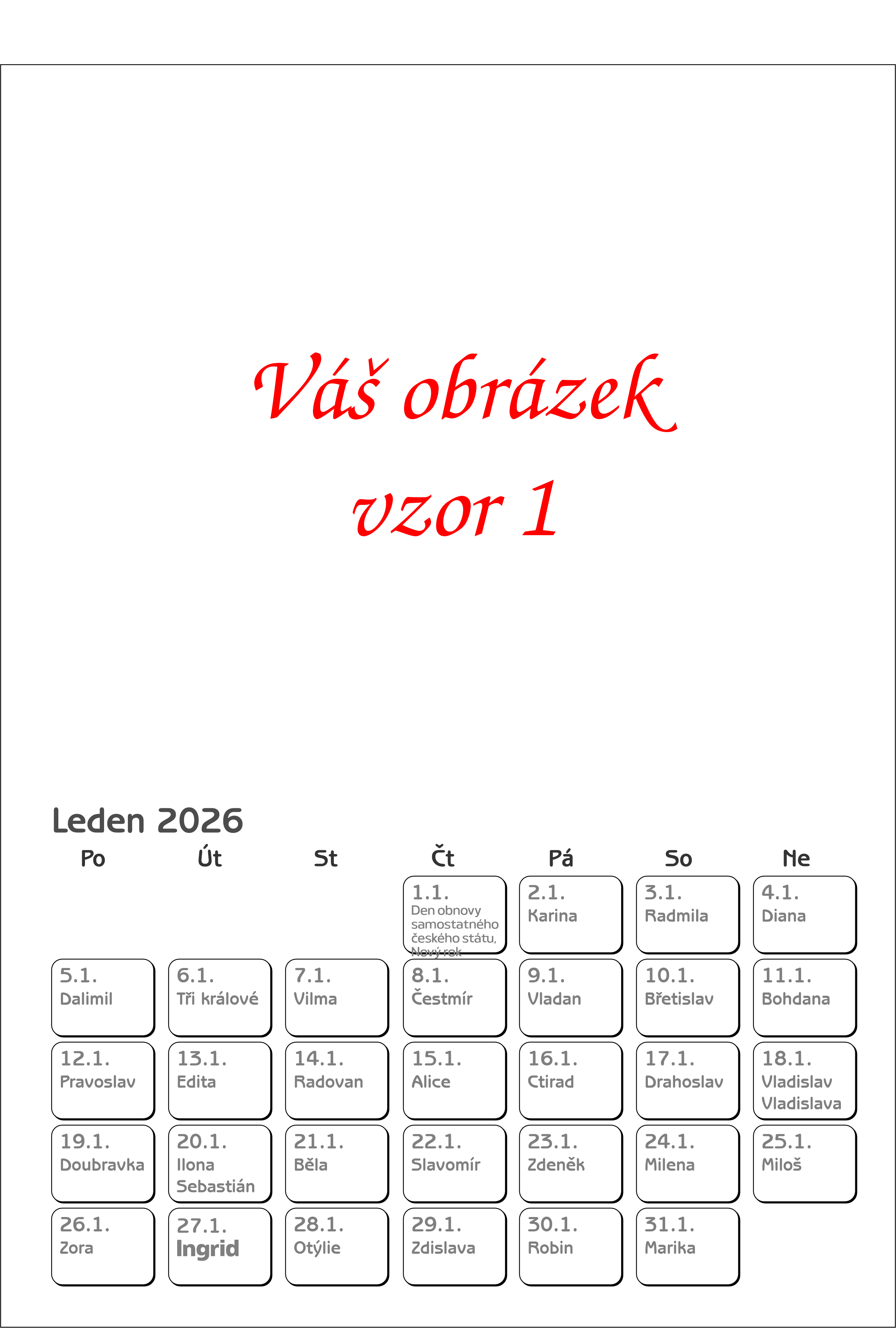 Kalendáře k dalšímu dotvoření - vzor 1